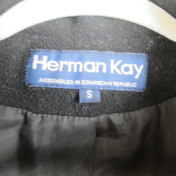 Herman Kay Double Breasted Wool Peacoat Size S Black Notched Collar - Picture 2 of 10
